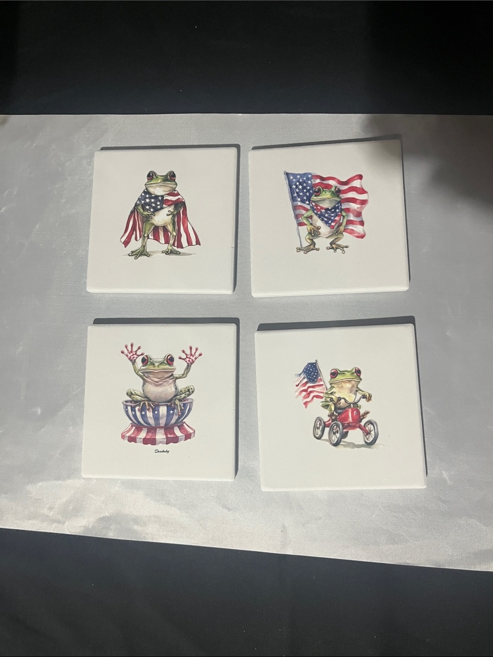Patriotic Frog Ceramic Tile Set - 4 Decorative Coasters